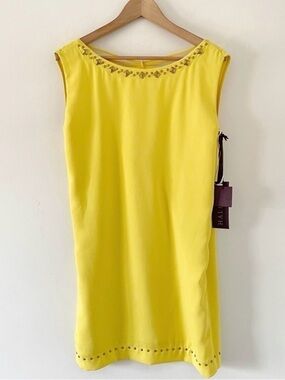 Hale Bob Anthropologie Yellow Open Back Studded Shift Dress